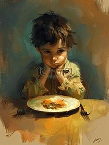 北斗勺子插画图片_不吃饭的小男孩