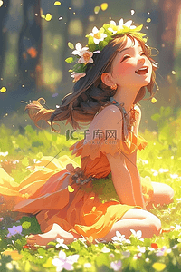 真实鹿头插画图片_夏季女孩唯美插画风景