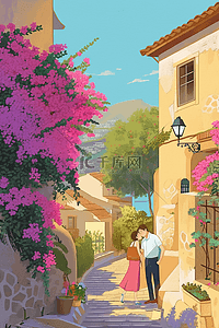 夏天城市手绘蔷薇花插画海报