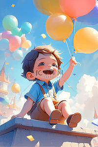 清海报插画图片_可爱的孩子气球插画手绘海报