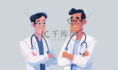 两个面膜插画图片_医疗保健医疗两名医生听诊器两个带听诊器的医生