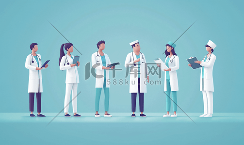 支持预定插画图片_医疗保健医疗医生护士与病人测量脉搏