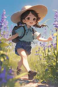 鞋子夏季插画图片_夏季探险可爱女孩手绘插画丁香花