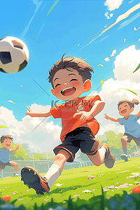 插画夏天可爱男孩踢足球手绘海报