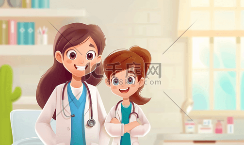 医学的背景插画图片_母亲女儿诊所母女医疗诊所 医生队的背景