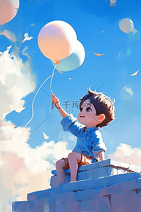 气球手绘卡通插画图片_可爱的孩子气球手绘海报插画