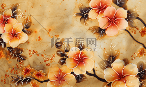 木框上的花卉图案丝绸蜡染