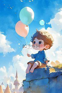 海报可爱的孩子气球手绘插画