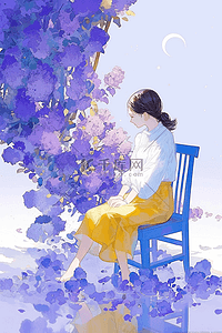 紫色花朵裙子插画图片_女孩唯美手绘丁香花插画