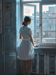 身高变化曲线插画图片_护士检查室靠窗户测量女孩的身高