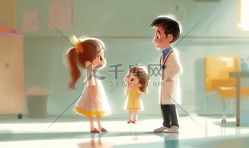 医生看病人插画图片_小女孩看医生
