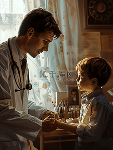 医生照顾受伤的小男孩