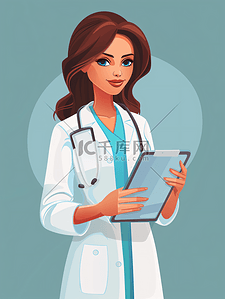 木头制作的书签插画图片_医疗保健 医学技术女医生护士与病人预约平板电脑
