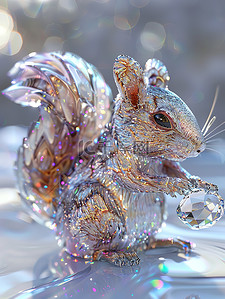 钻石切割插画图片_3D超可爱松鼠由钻石制成素材