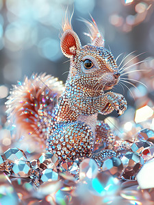3D超可爱松鼠由钻石制成矢量插画