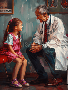 患病的人插画图片_拜访年轻医生的小女孩