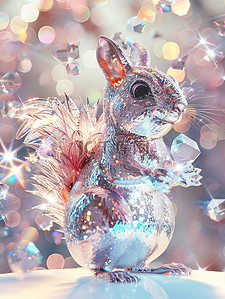 钻石底纹插画图片_3D超可爱松鼠由钻石制成图片