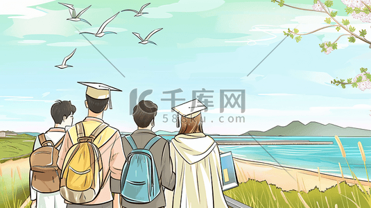 毕业季海边合影插画6