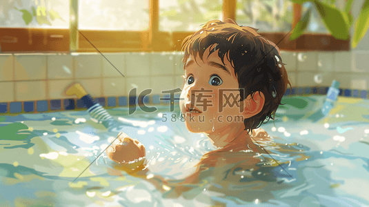 游泳培训班插画图片_正在游泳的儿童插画14