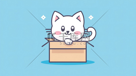 可爱猫插画图片_纸箱里的可爱猫咪插画海报