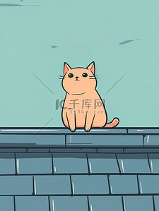 一只猫在屋顶上单色线条画插画