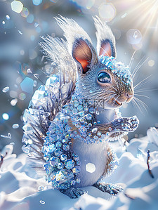 银白色钻石插画图片_3D超可爱松鼠由钻石制成插图