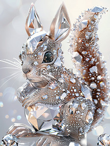 边框钻石插画图片_3D超可爱松鼠由钻石制成插画设计