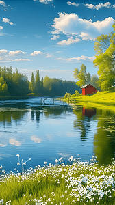山峰河流插画图片_我的阿勒泰新疆自然风光风景插画17