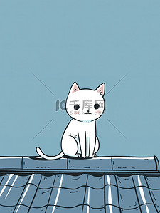 灰色线条名片插画图片_一只猫在屋顶上单色线条画矢量插画