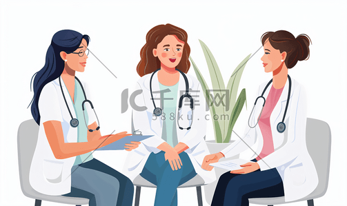 职业卫生插画图片_女孩卫生保健和医疗治疗女医生给患者交谈