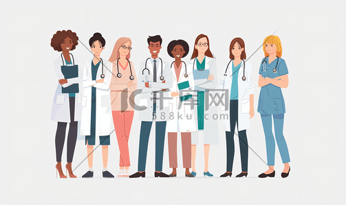 签订责任书插画图片_技能责任全科医生女医生和患者家庭