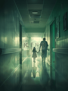 穿过云霄插画图片_外科医生推着女孩穿过走廊