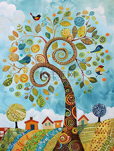 正能量艺术字插画图片_儿童艺术插画一棵大树