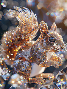 黑白设计画插画图片_3D超可爱松鼠由钻石制成插画设计