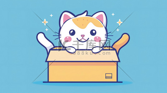 纸箱里的可爱猫咪插画
