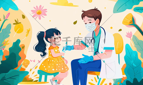 疫苗预防接种插画图片_医生给小女孩接种疫苗