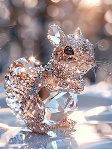 钻石戒指详情页插画图片_3D超可爱松鼠由钻石制成原创插画