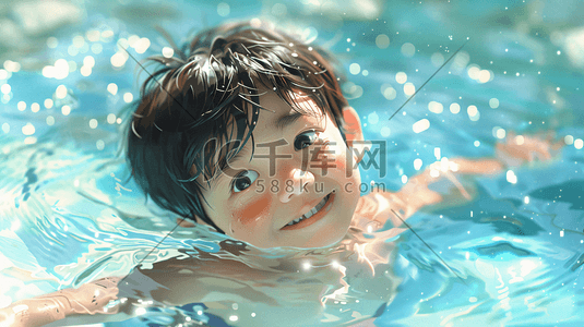 正在游泳的儿童插画3
