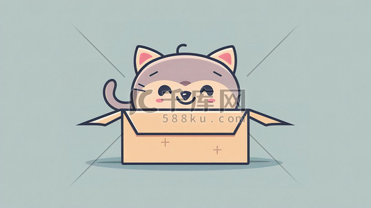 纸箱打包插画图片_纸箱里的可爱猫咪素材