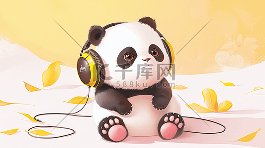 人听耳机图标插画图片_戴耳机听音乐的熊猫3