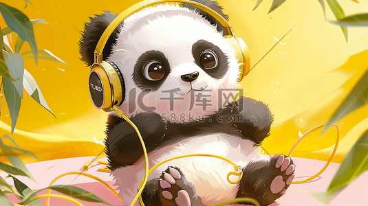 耳机黑色插画图片_戴耳机听音乐的熊猫8