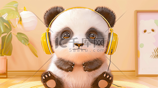 戴耳机听音乐的熊猫4