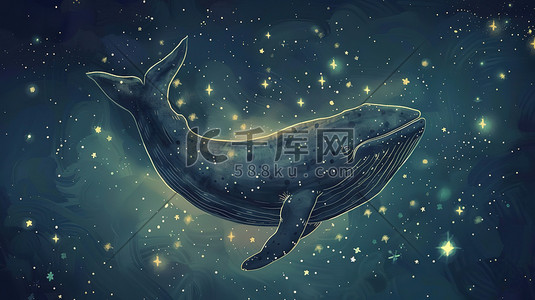 花火漂浮插画图片_鲸鱼漂浮太空异想天开的插图
