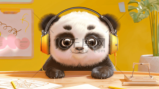 音乐的插画图片_戴耳机听音乐的熊猫1