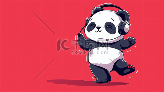 戴耳机的狗插画图片_戴耳机听音乐跳舞熊猫3