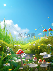蘑菇边框插画图片_美丽夏天草地蘑菇图片