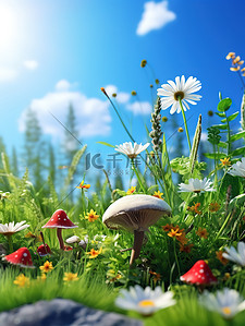 超级玛丽蘑菇插画图片_美丽夏天草地蘑菇素材