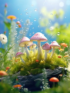 美丽夏天草地蘑菇插画