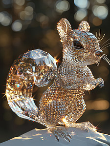 钻石戒简笔插画图片_3D超可爱松鼠由钻石制成插图