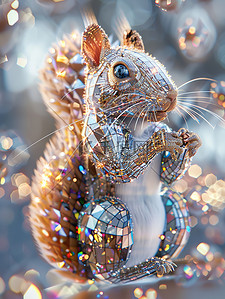 3D超可爱松鼠由钻石制成原创插画